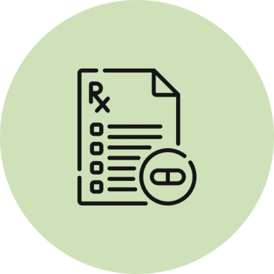 Icon of a prescription document with a pill illustration.